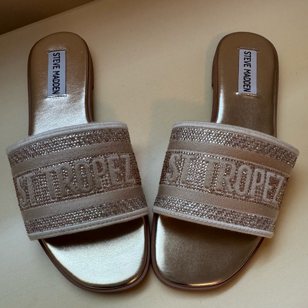Steve Madden Women's Gold and Tan Slide Sandals